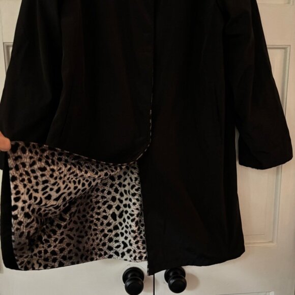 Talbots Reversible Black Snow Leopard Animal Print Trench Coat Plus Size 1X - Picture 3 of 13